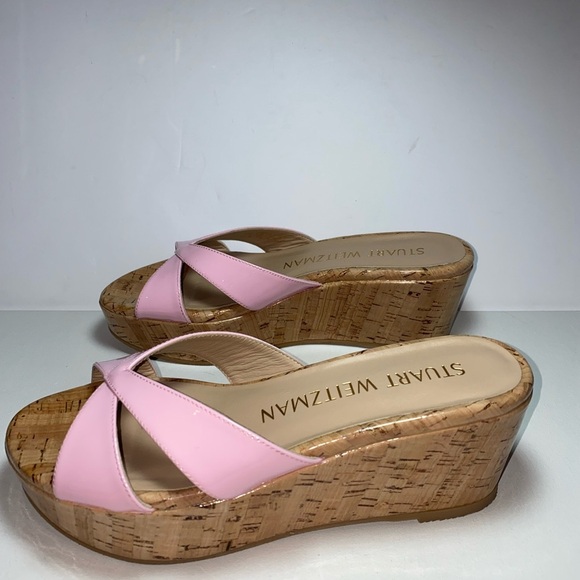 Stuart Weitzman NWOT Carmen Pink Platform Patent Leather Wedge Slide Sandals - Picture 6 of 8